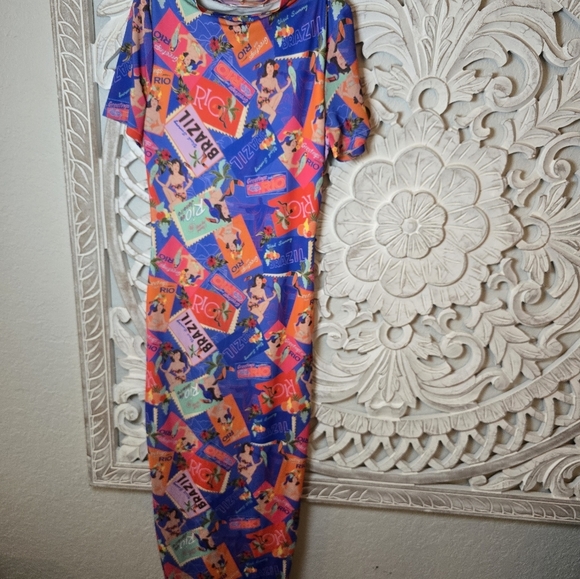 Peppermayo Brazil Print Bright Blue and Orange Bodycon Summer Maxi Dress Size 2 - Picture 9 of 10